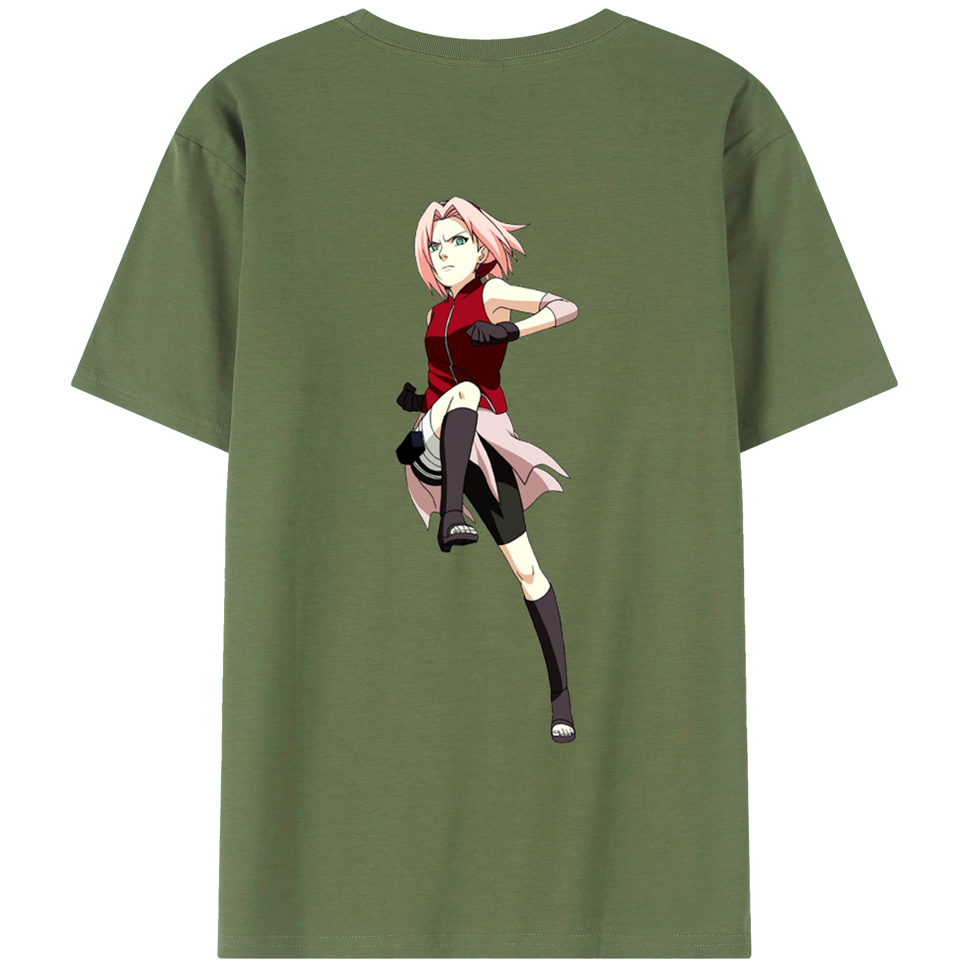 （画像用） NARUTO -ナルト- 春野サクラ Haruno Sakura 綿100％ メンズ半袖Tシャツ（バックプリント） 通気性